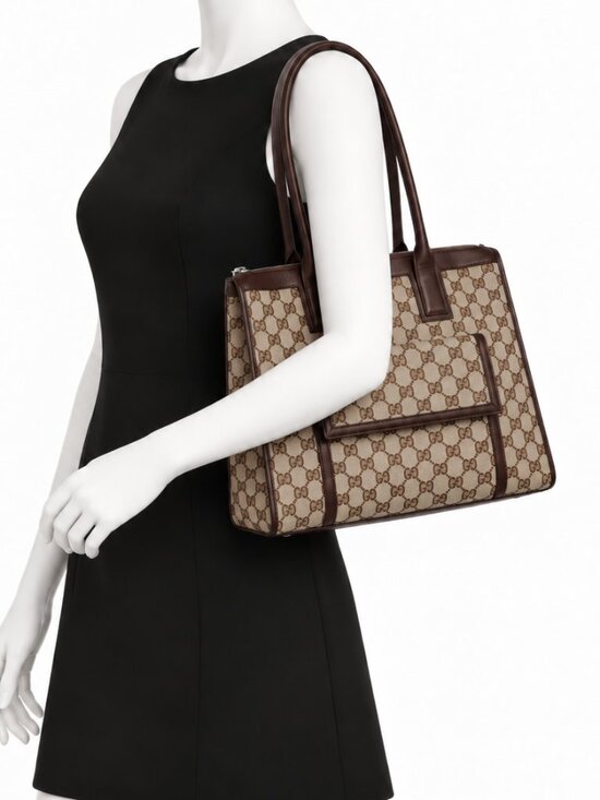 Gucci Handbags - Vintage Gucci GG Monogram Canvas Leather Tote Shoulder Bag